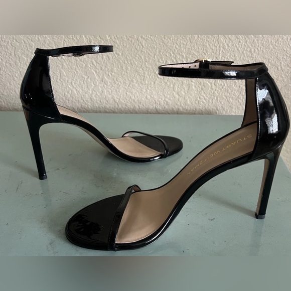 Stuart Weitzman Shoes - Stuart Weitzman Nudist curve 10.5 Black Patent Stiletto Heel Sandal 10.5  $495